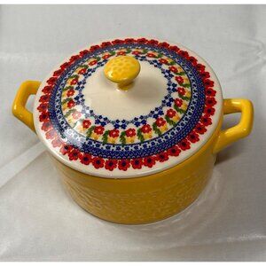 Pioneer Woman Dazzling Dahlias Mini Casserole dish with lid Stoneware yellow